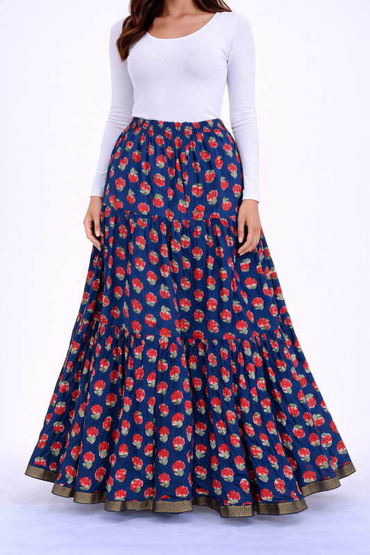 Royal bvlue floral printed skirt