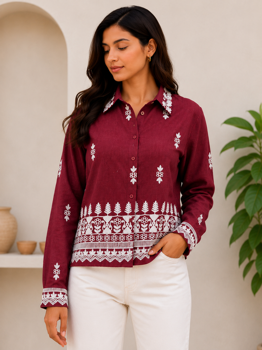 Embroidered shirt -Maroon