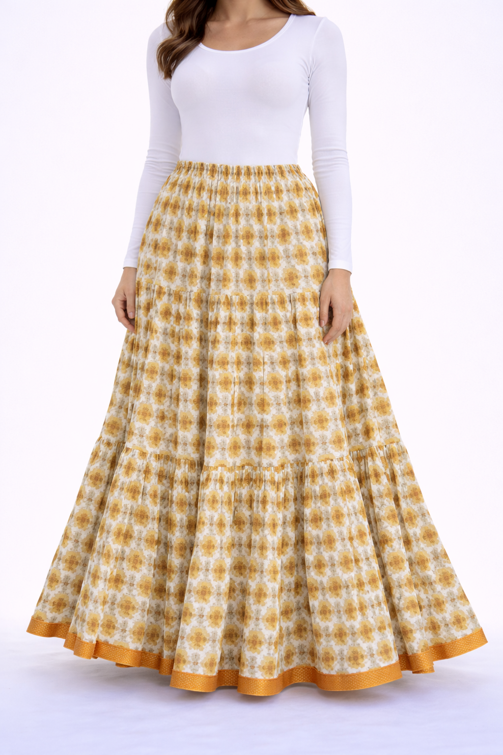 Yellow grey print skirt