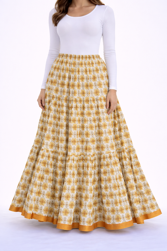 Yellow grey print skirt