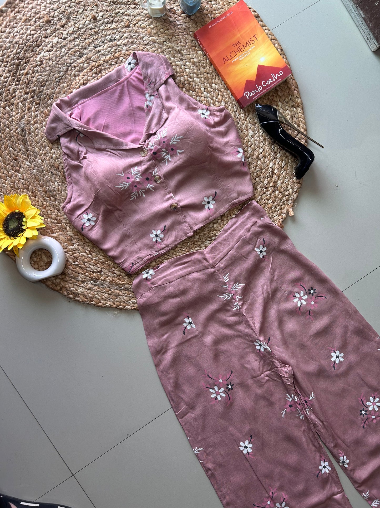 Mauve Cutie Printed Co-ord Set for Women | Cotton Linen Boho Coord