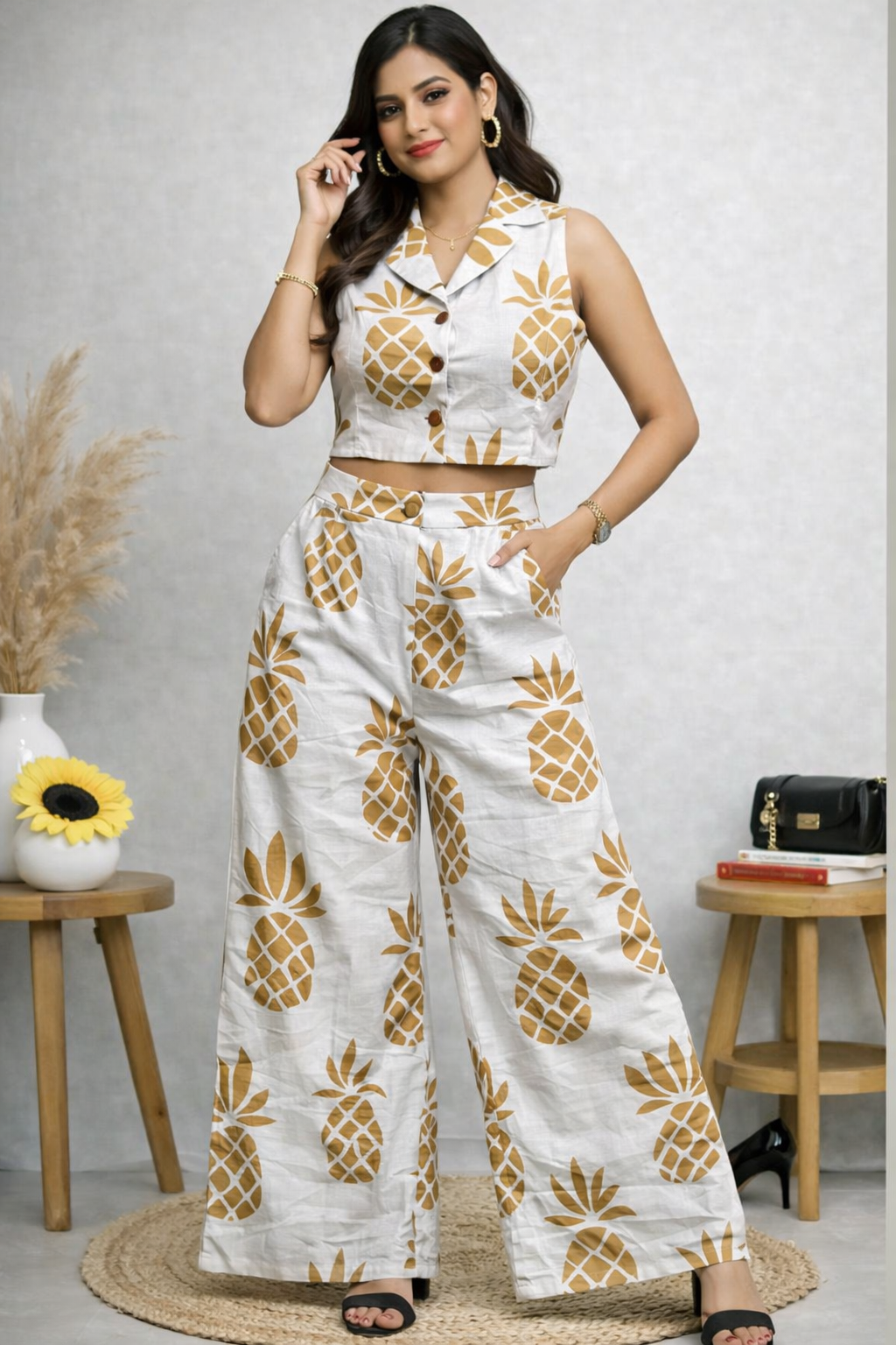 Pretty Patterned Printed Co-ord Set for Women | Cotton Linen Boho Coord