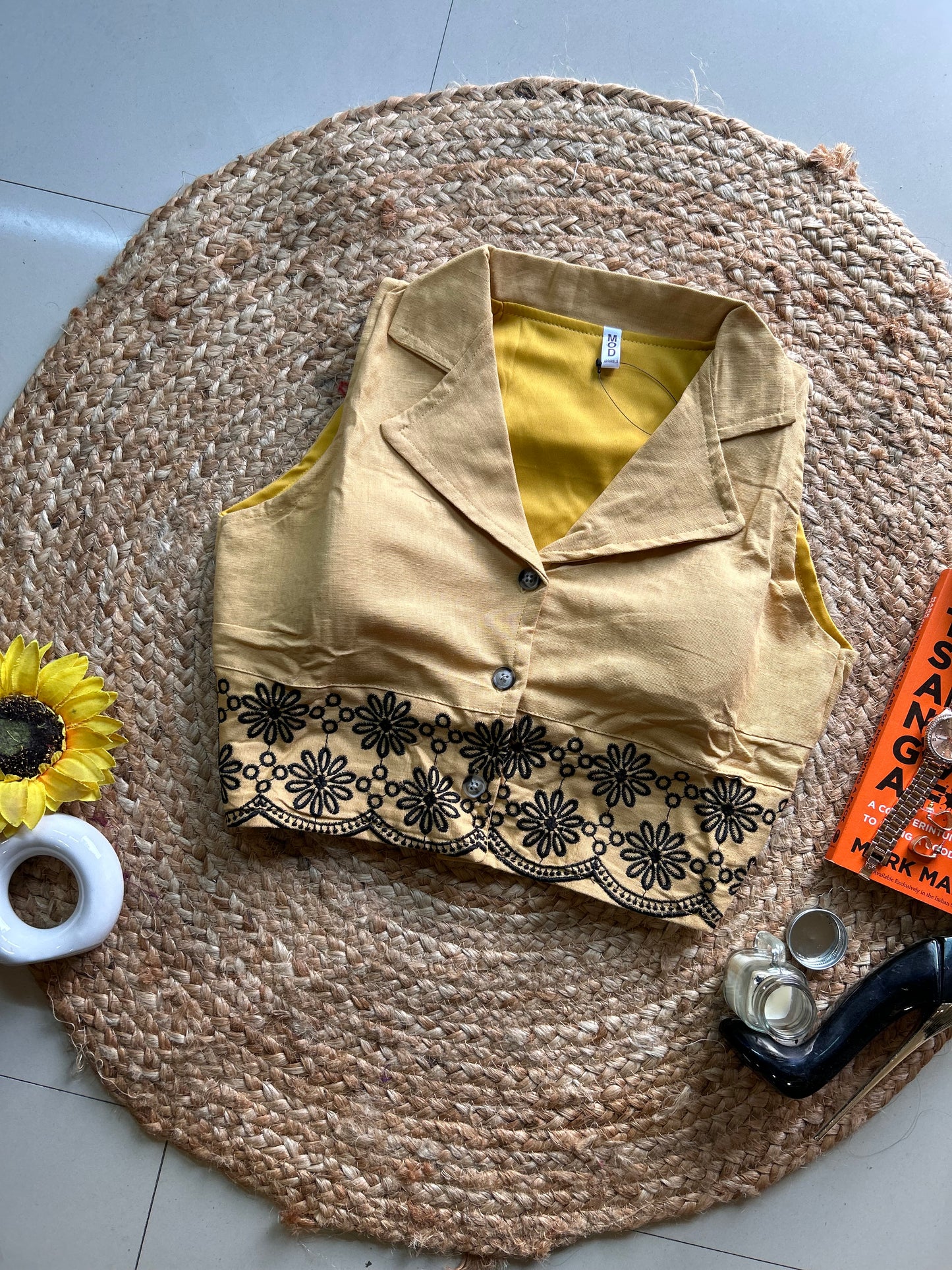 Butter yellow embroidery top