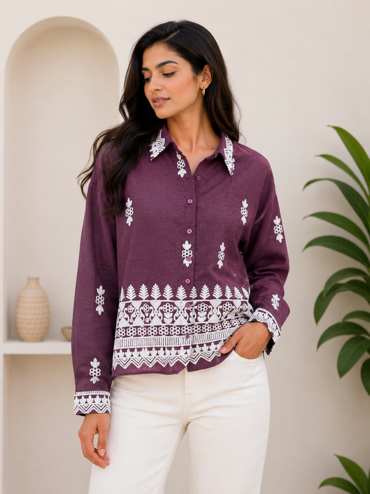Embroidered shirt - Wine
