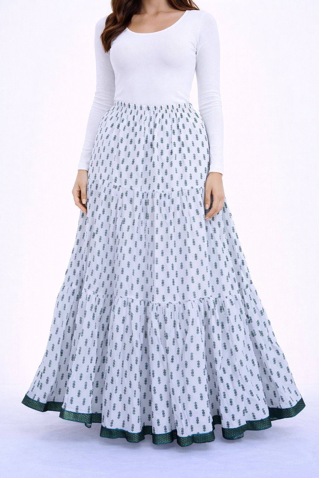 White with cute blue print