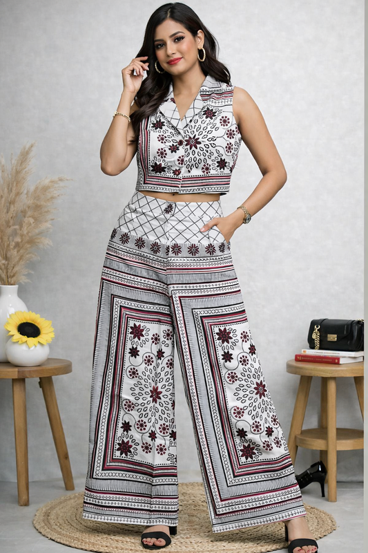 Pattern cute Printed Co-ord Set for Women | Cotton Linen Boho Coord