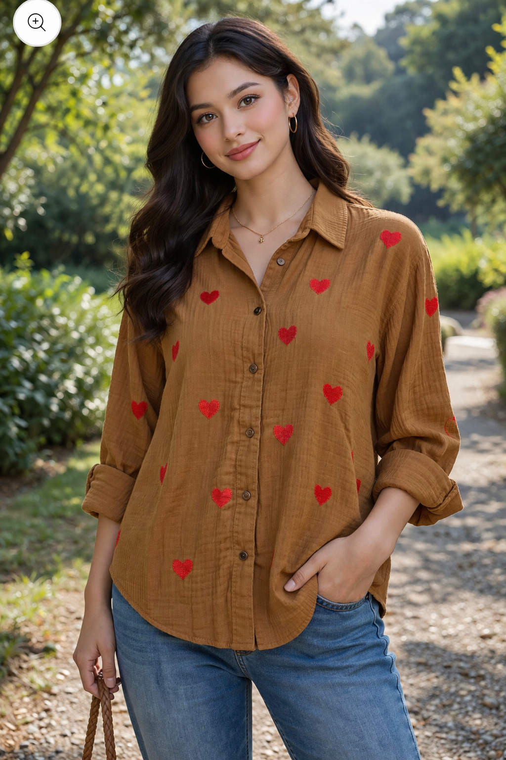 Linen Shirt heart - Pretty brown