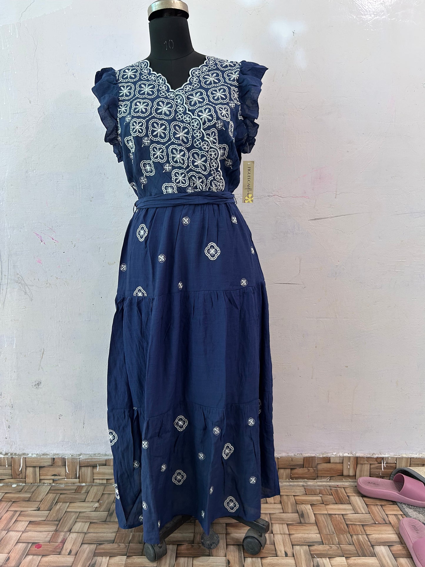 Navy blue embroidered dress