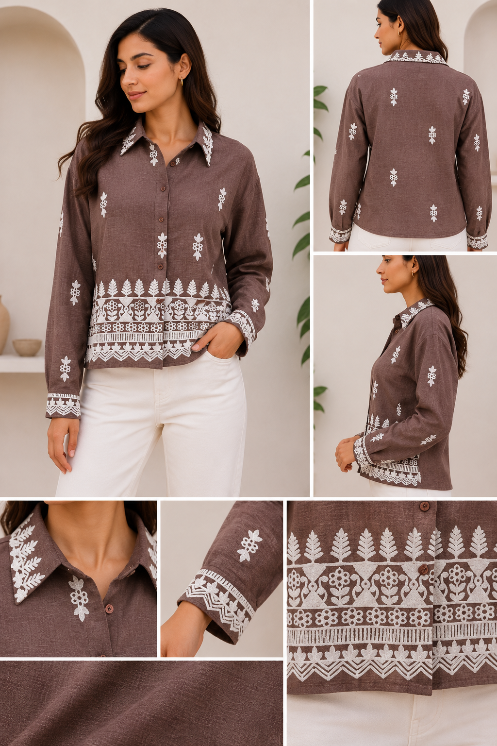 Embroidered shirt - Brown