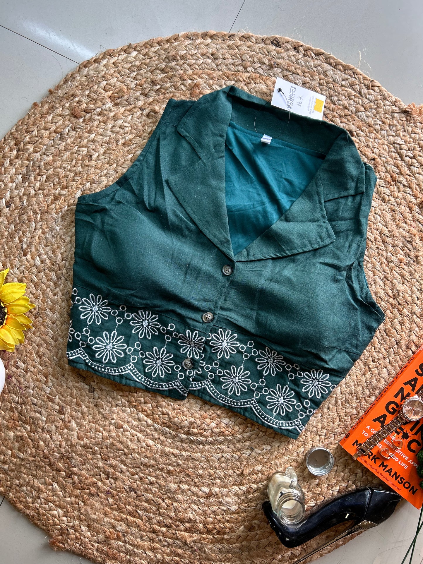 Emerald embroidery top