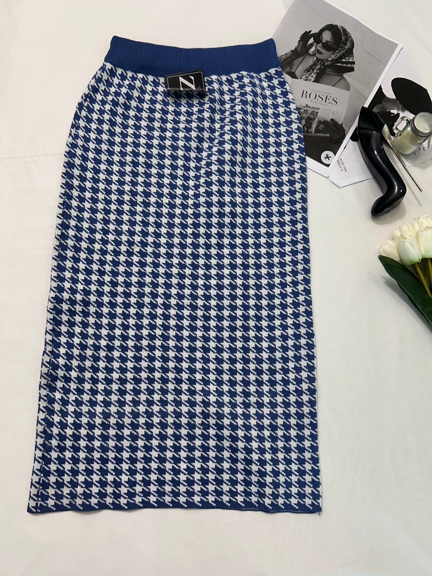 Blue checkered long   skirt
