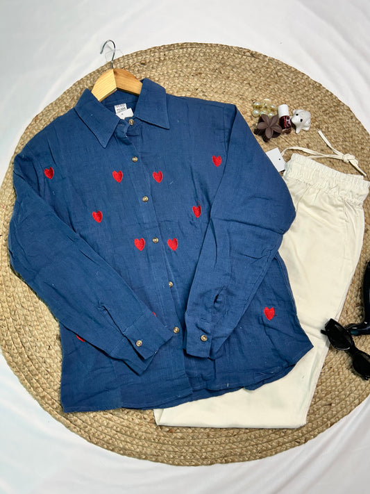 Linen Shirt heart - Pretty blue
