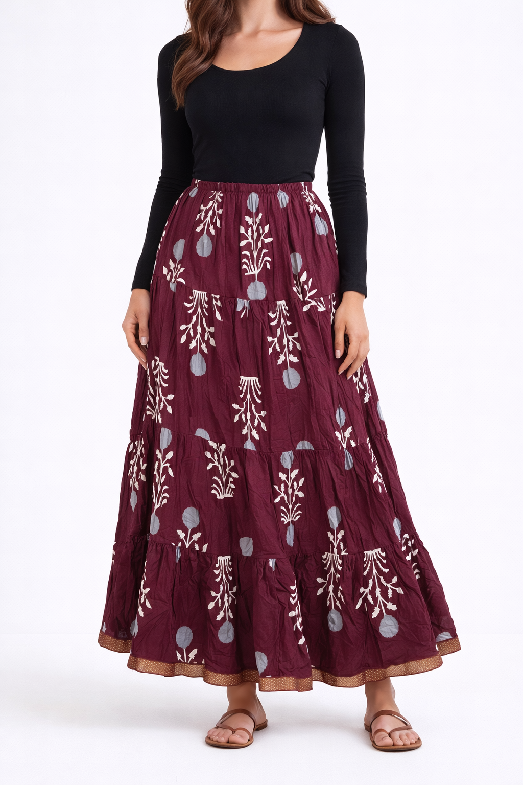 Wine booti printed skirt