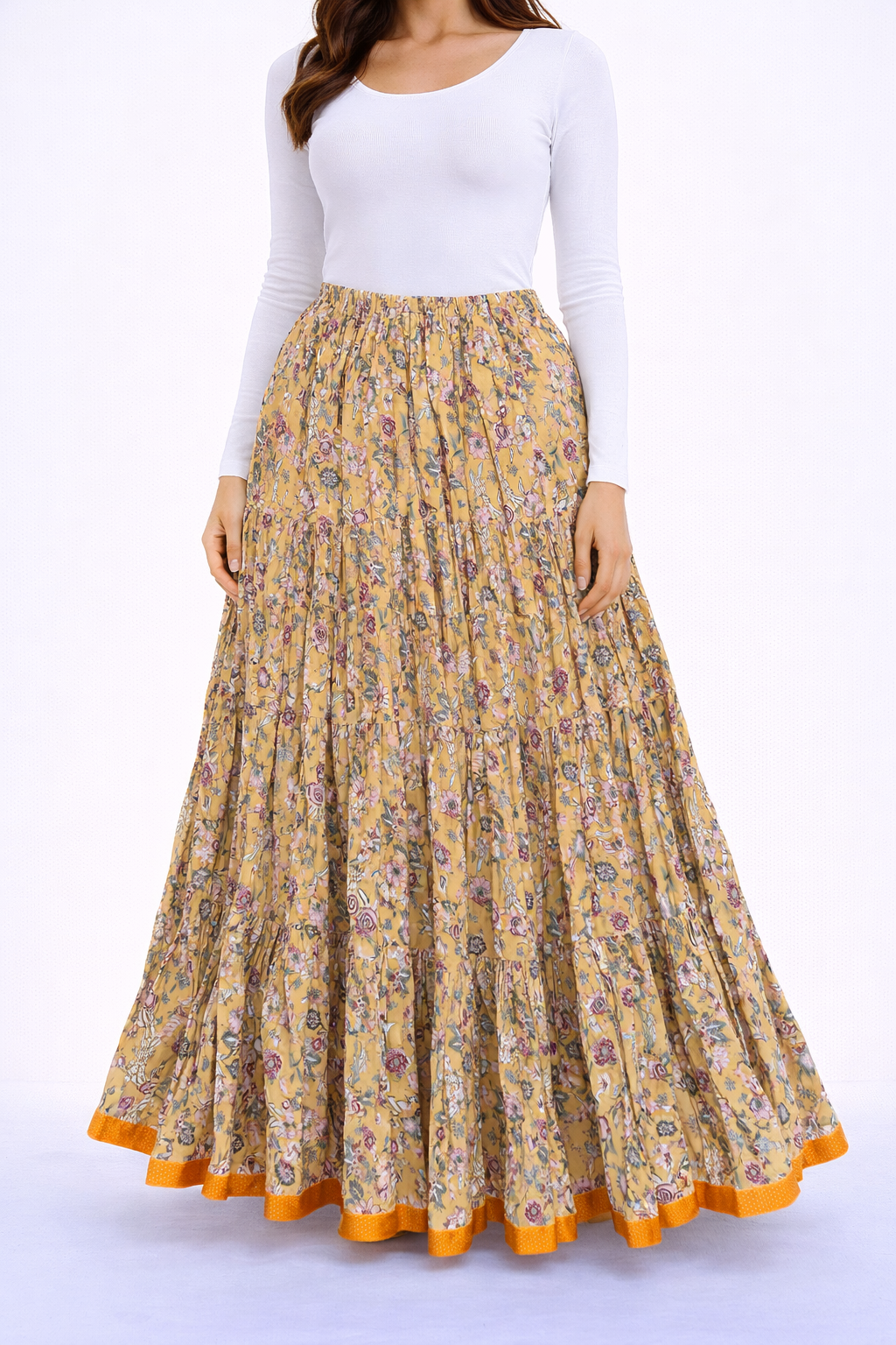 Pastel yellow printed skirt