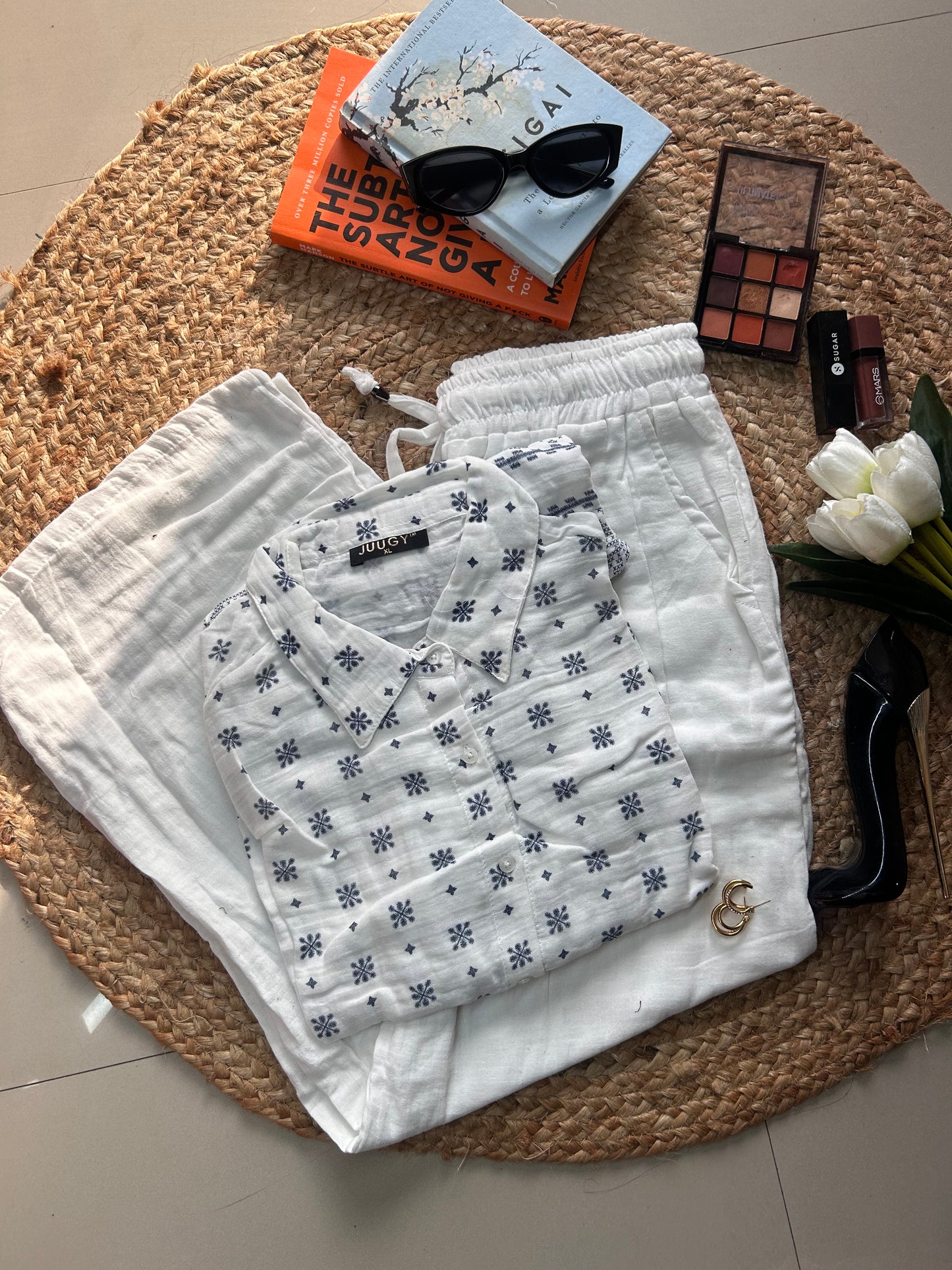 White embroidered
