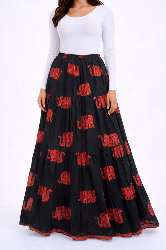 Black elephant printed skirt