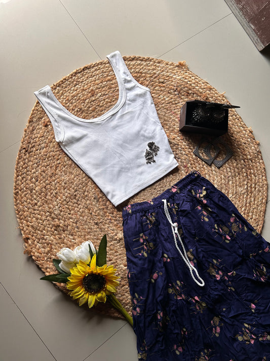 Navy blue floral printed skirt