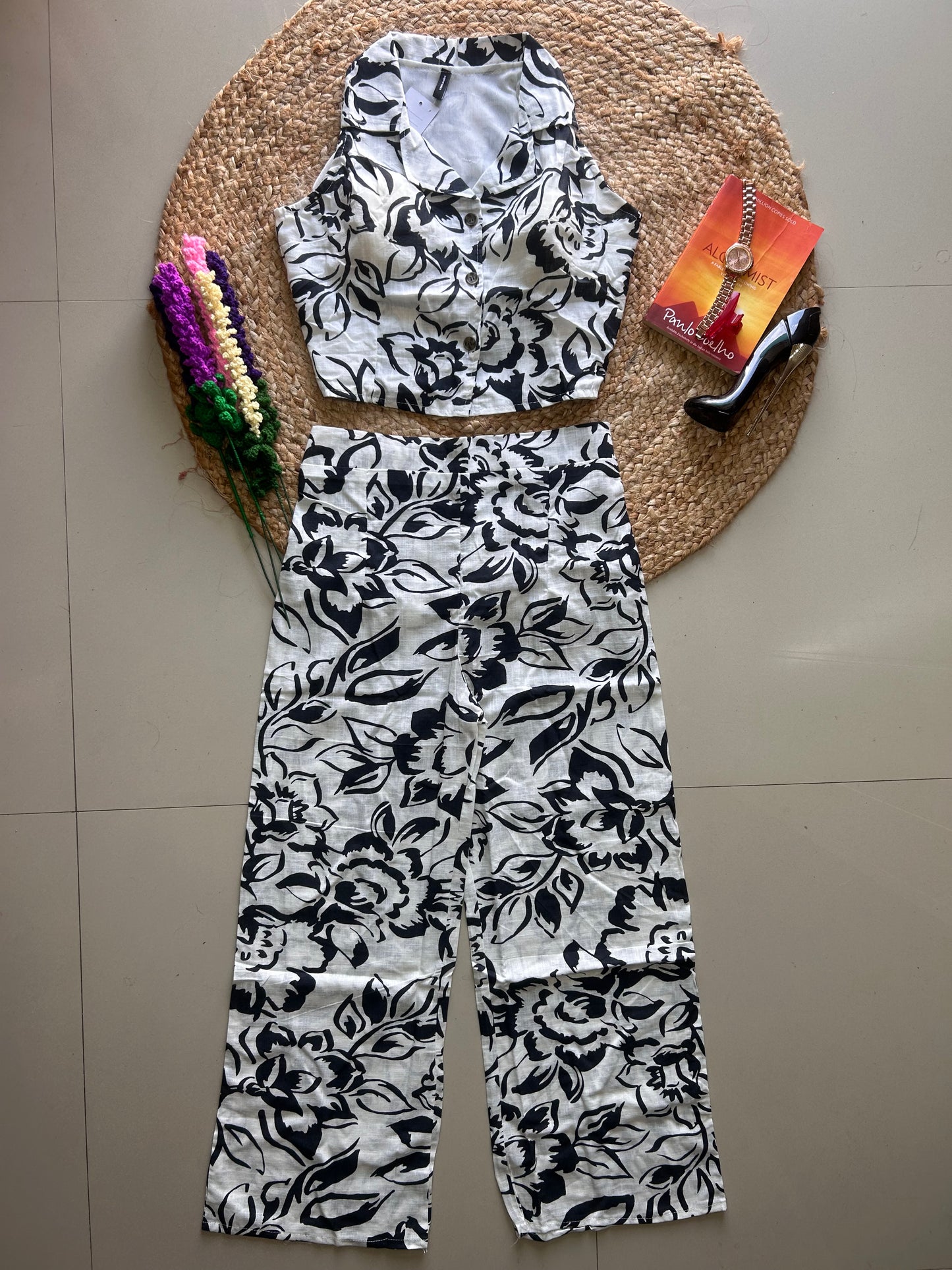 White black floral  printed Co ord set
