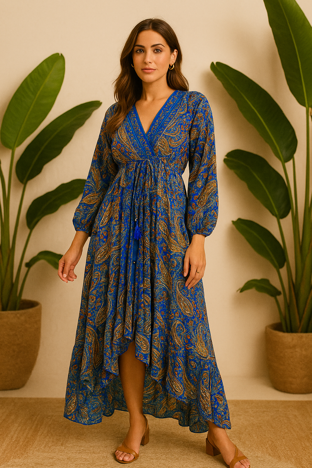 Bright royal blue paisley print full sleeves SUMMER DRESS