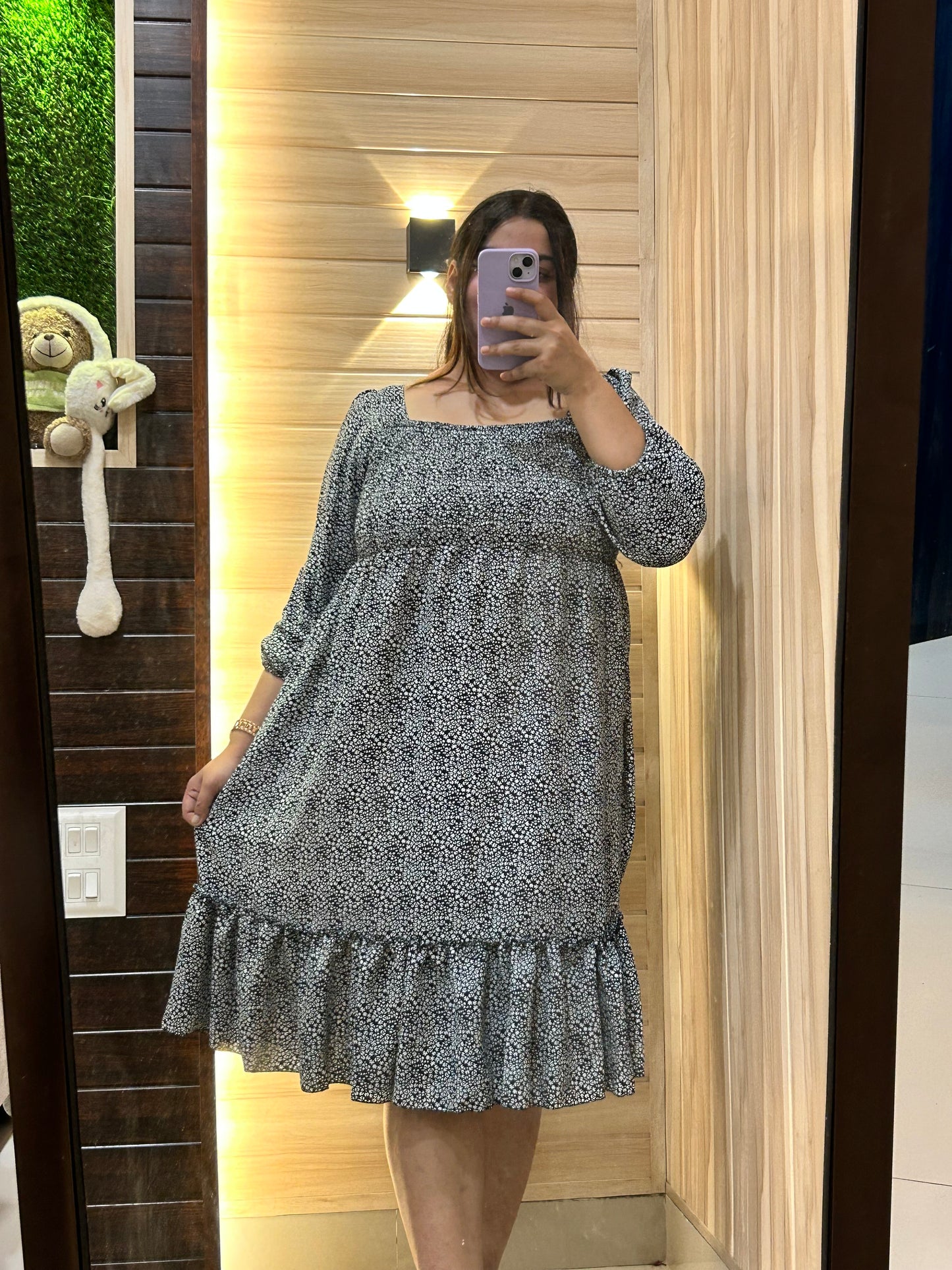 Black cute flower printed