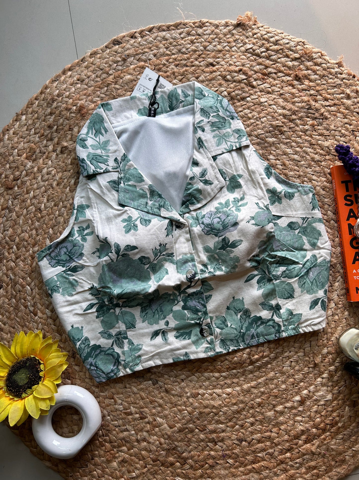 Off white green floral printed