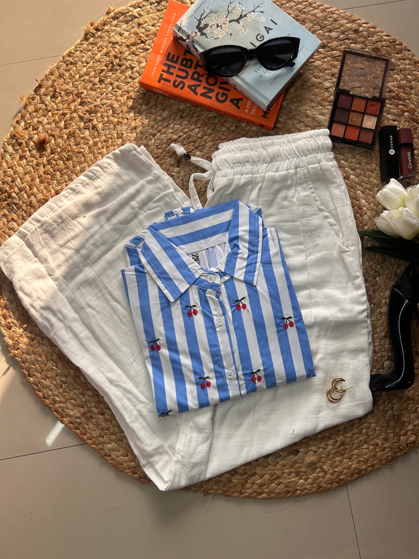 Blue Stripe with cherry