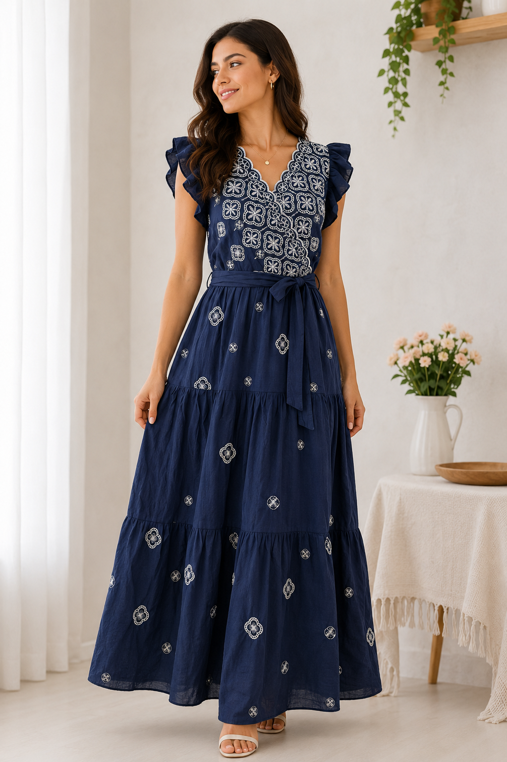 Navy blue embroidered dress
