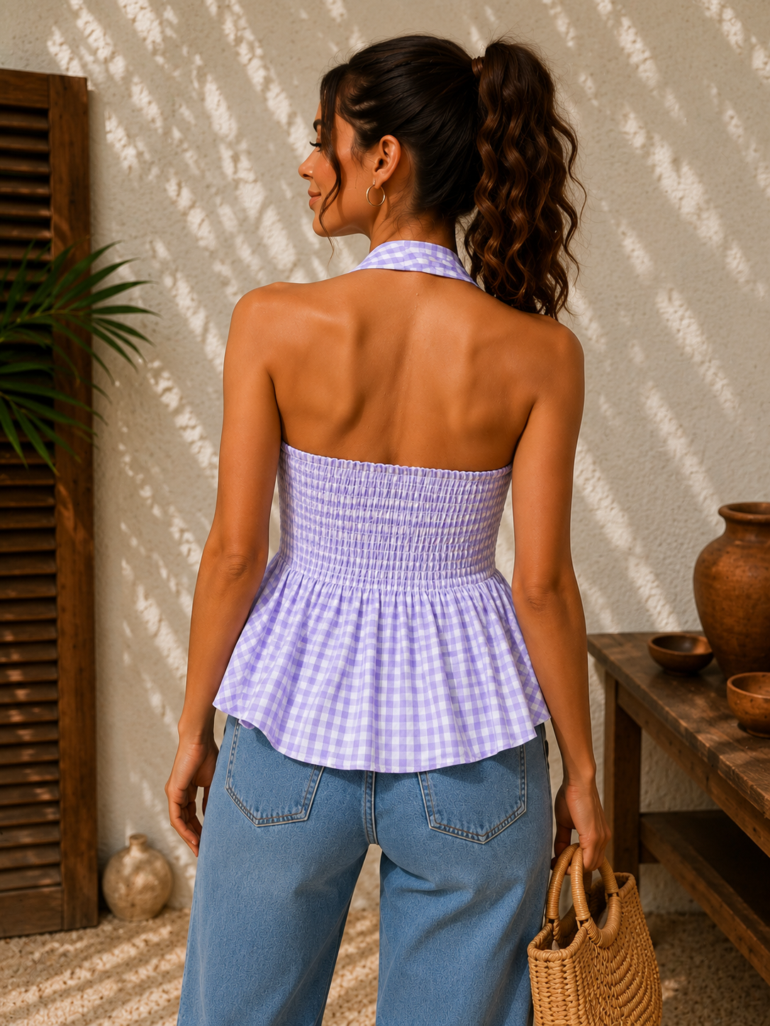 Lavender checked halter top