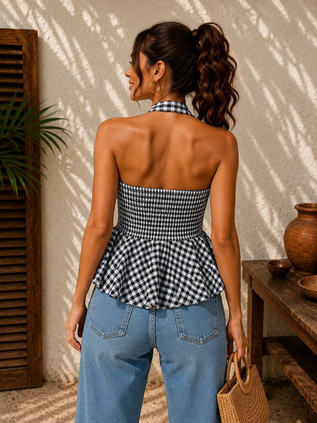 Black checked halter top