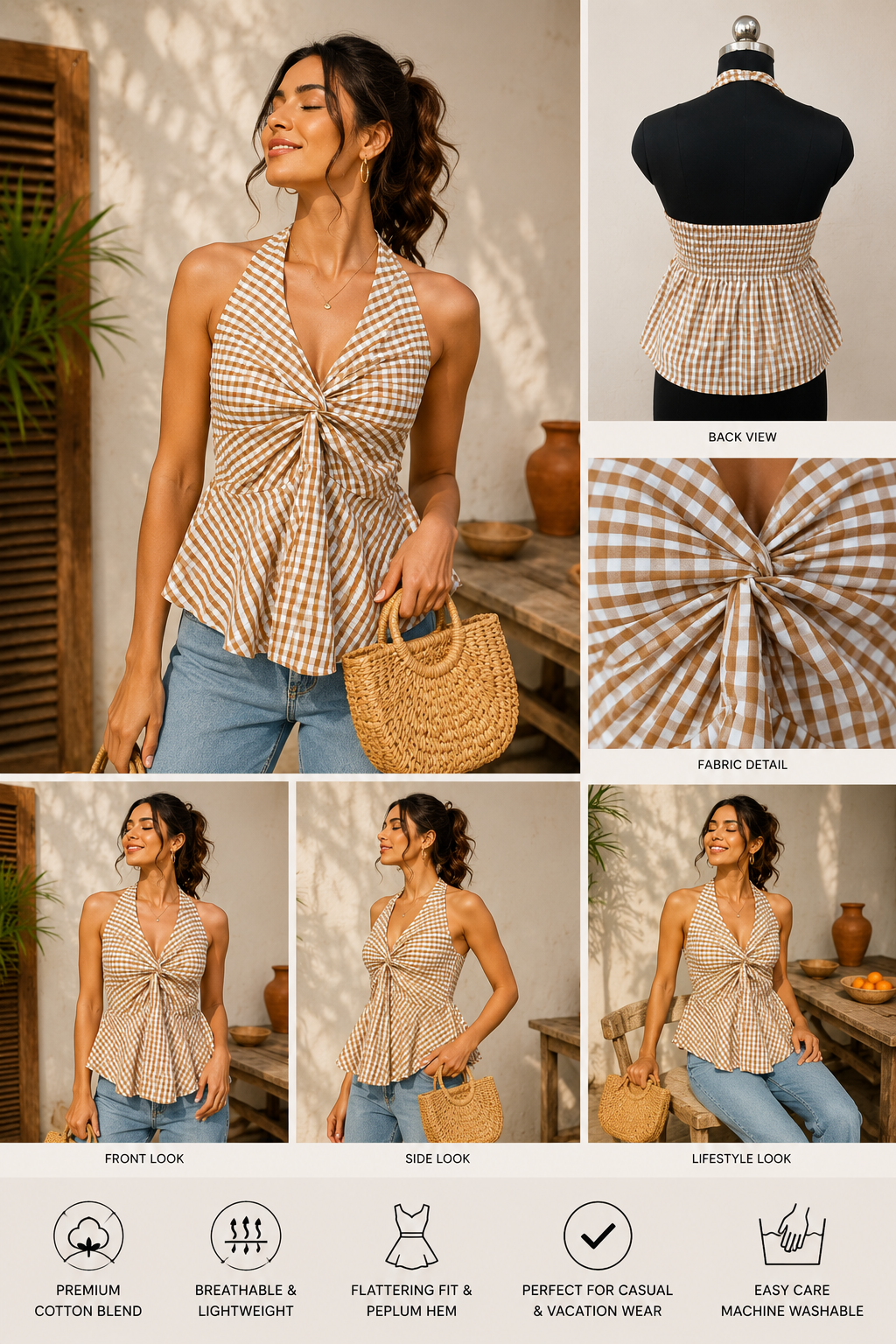 Brown  checked halter top