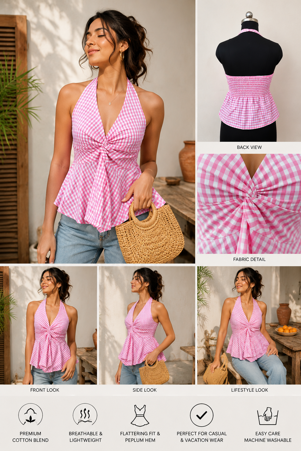 Pink checked halter top