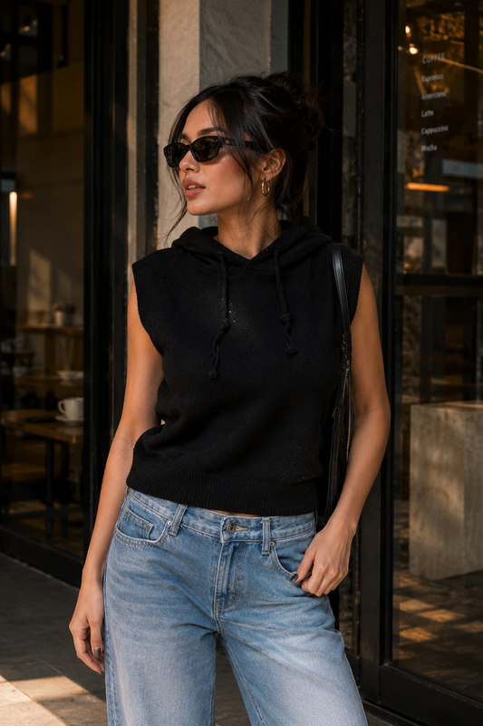 Black hoodie vests