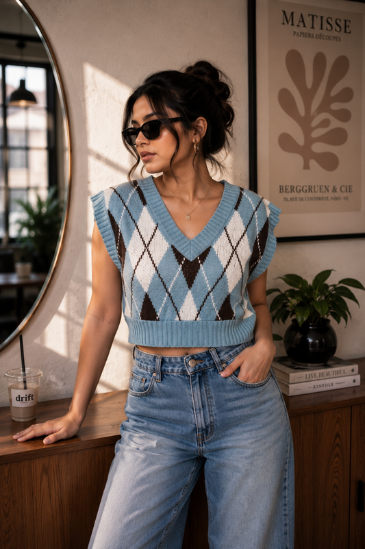 Pastel blue black checked