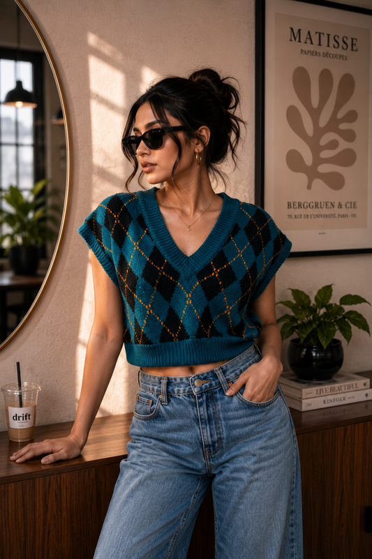 Deep sea green checked