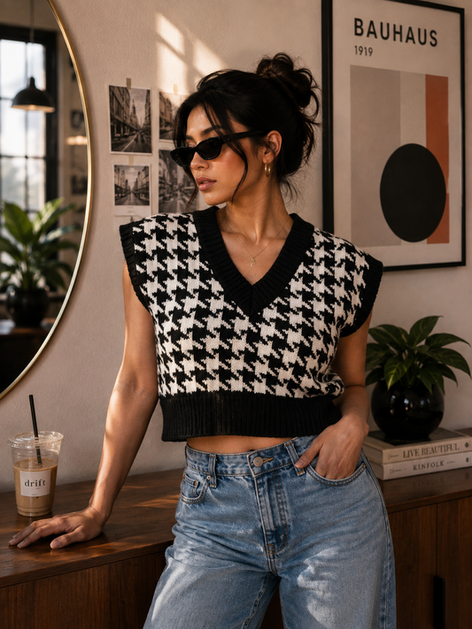 Black and white checkered  crop