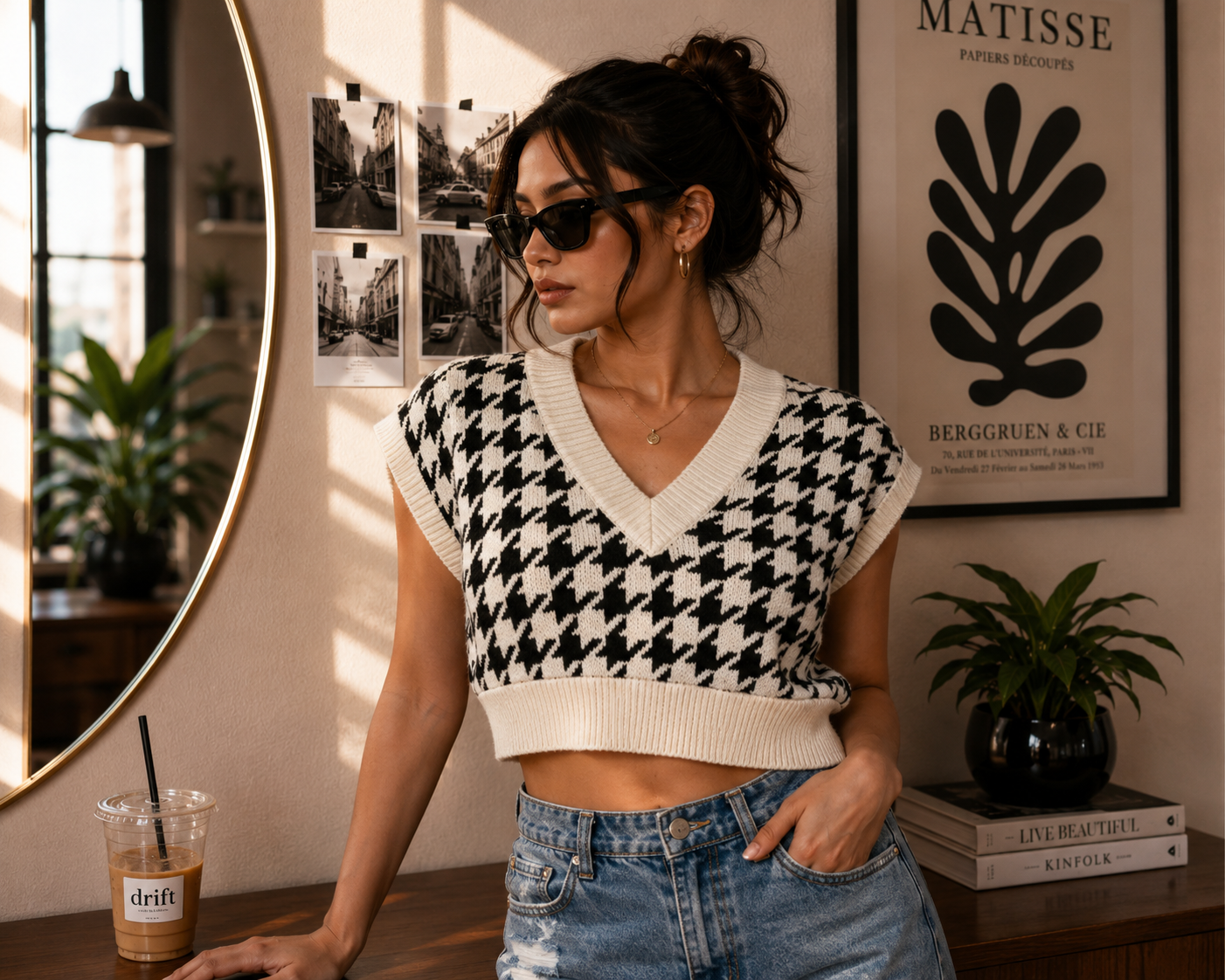 Beige checkred crop