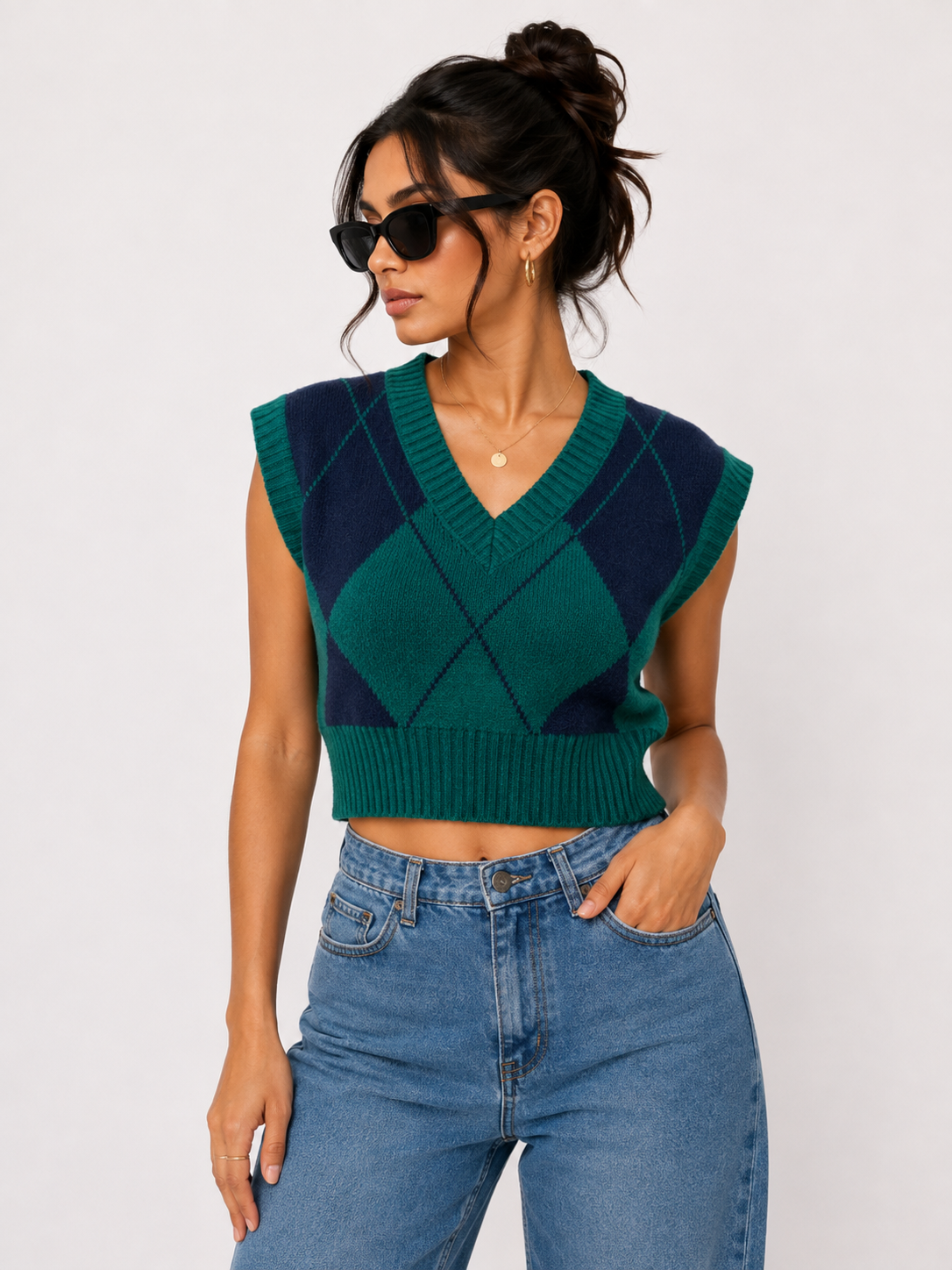 Green checked crop