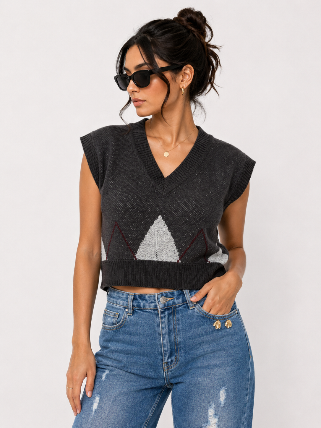 Grey checked crop
