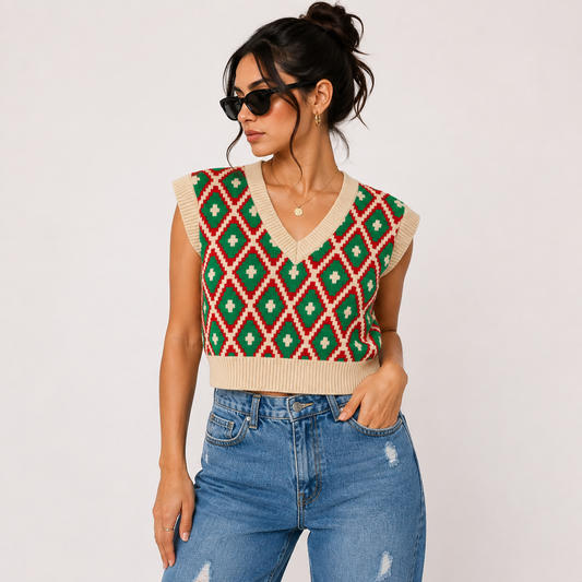 White cute print vest