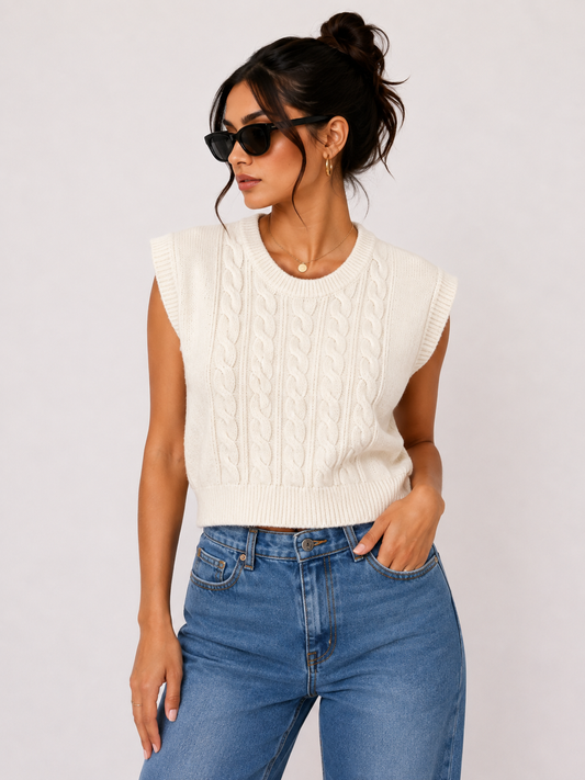 White cable knitted vest