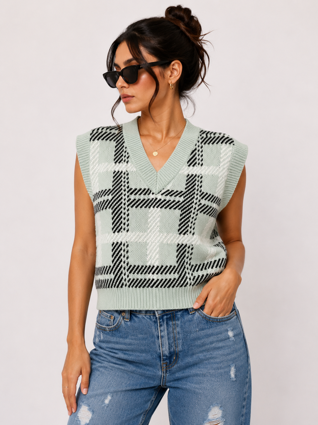 Mint blue checked VESTS