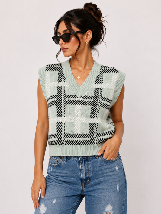 Mint blue checked VESTS