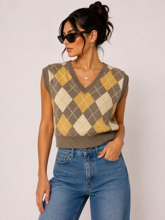 Pastel yellow checked vests