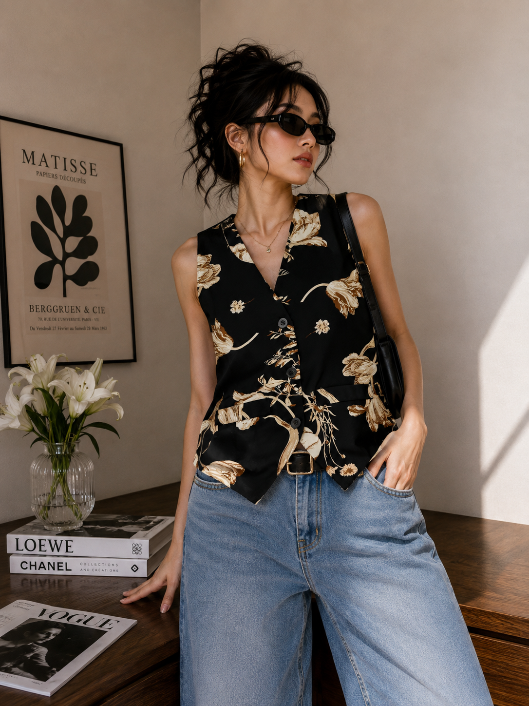 Chic vest - Black floral