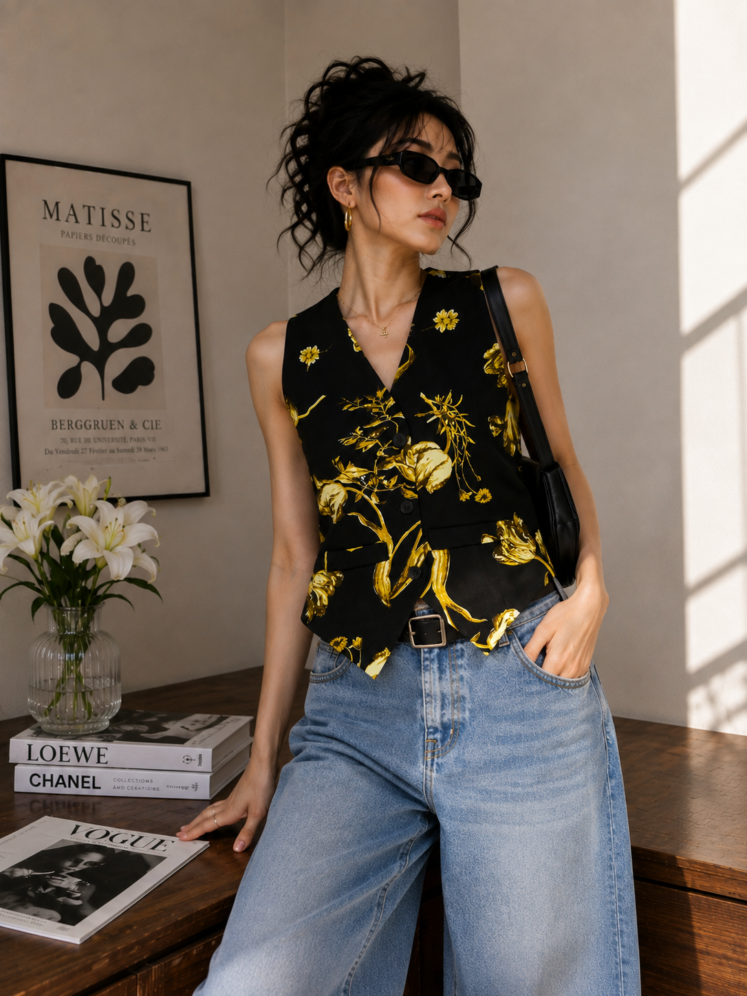 Chic vest - black floral