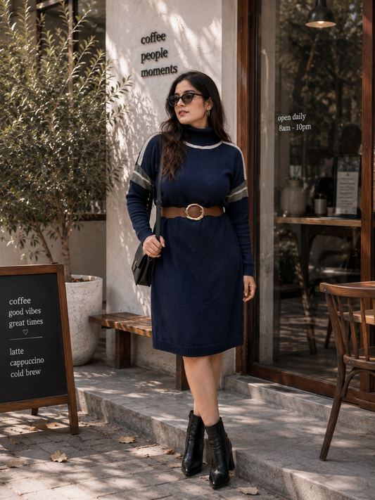 Navy Blue Highneck Top for Women | Boho Freesize Top