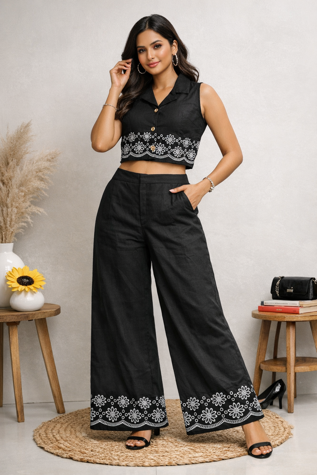Black  embroidered co-ord set