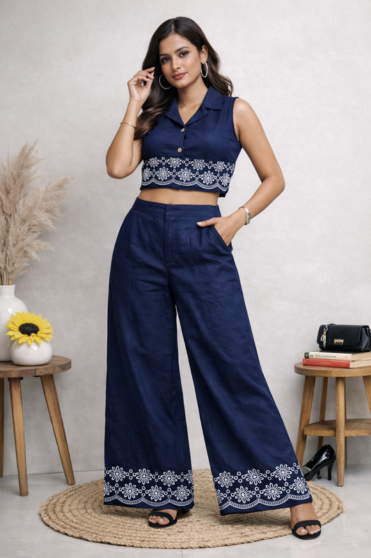 Blue   embroidered co-ord set
