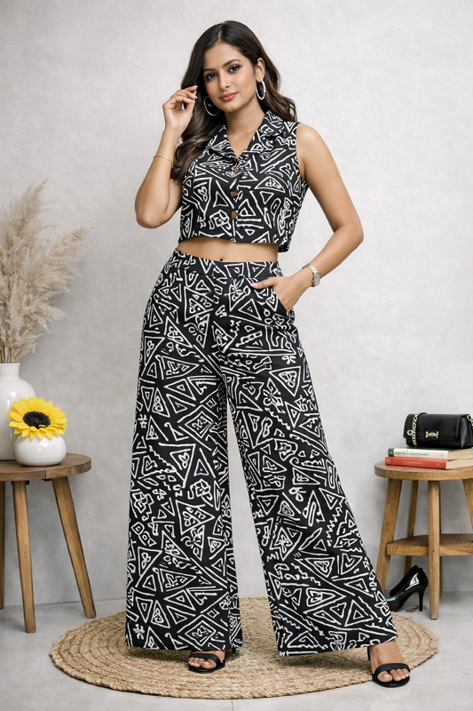 Black abstract pattern printed co-ord set