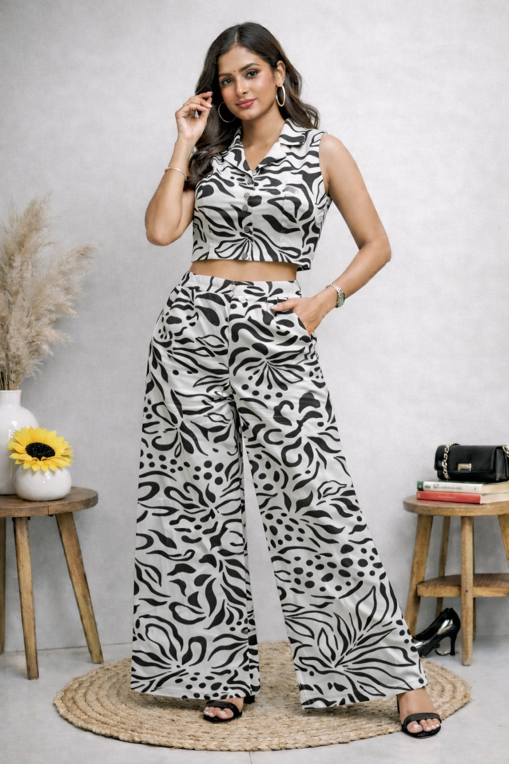 Black and white cute printed Co-0rd set